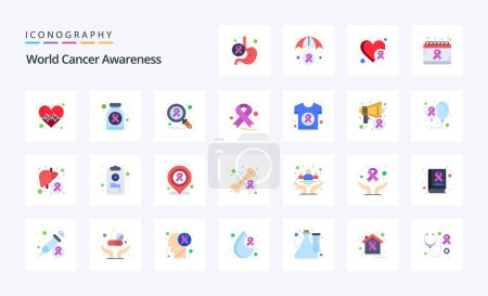 Illustration for 25 World Cancer Awareness Flat color icon pack - Royalty Free Image