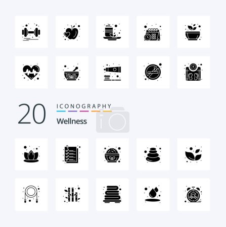 Illustration for 20 Wellness Solid Glyph icon Pack like spa stone healthy spa massage - Royalty Free Image