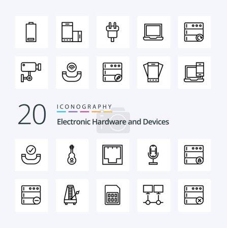 Ilustración de 20 Dispositivos Icono de línea Pack como puerto de transmisión de conexión de micrófono de base de datos - Imagen libre de derechos