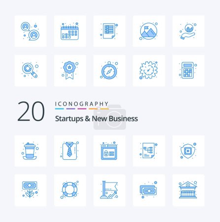 Illustration for 20 Startups And New Business Blue Color icon Pack like ecommerce workflow suiting project secure - Royalty Free Image