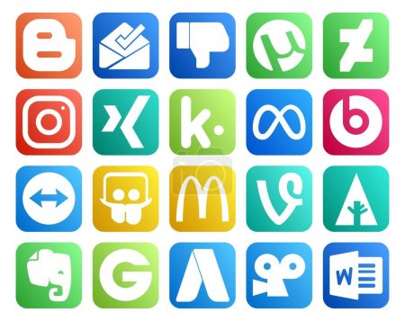 Ilustración de 20 Paquete de iconos de redes sociales incluyendo groupon. En primer lugar. meta. vid. slideshare - Imagen libre de derechos