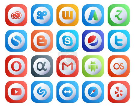 Ilustración de 20 Paquete de iconos de redes sociales Incluyendo correo electrónico. red de aplicación. blogger. ópera. twitter - Imagen libre de derechos