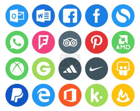 Illustration for 20 Social Media Icon Pack Including office. paypal. pinterest. slideshare. adidas - Royalty Free Image