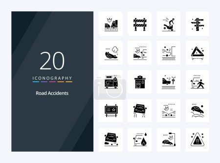 Téléchargez les illustrations : 20 Accidents de la route Glyphe solide icône pour la présentation - en licence libre de droit