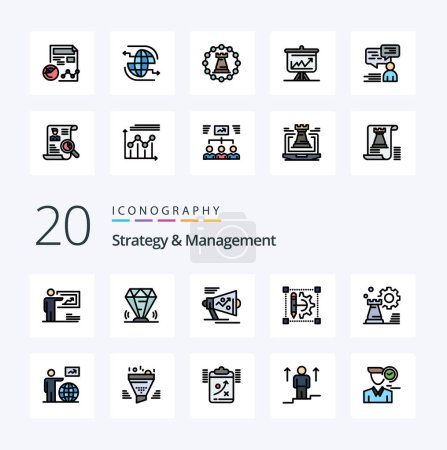 Illustration for 20 Strategy And Management Line Filled Color icon Pack like cog wheeld printer pencil ruby announce loudspeaker - Royalty Free Image