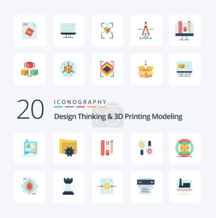 Illustration for 20 Design Thinking And D Printing Modeling Flat Color icon Pack like printing film pencil  computing search - Royalty Free Image