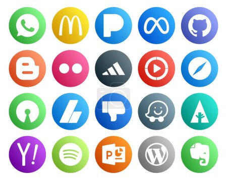 Ilustración de 20 Paquete de iconos de redes sociales incluyendo waze. anuncios. adidas. adsense. navegador - Imagen libre de derechos