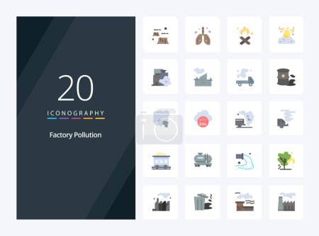Ilustración de 20 icono de color plano de contaminación de fábrica para la presentación - Imagen libre de derechos