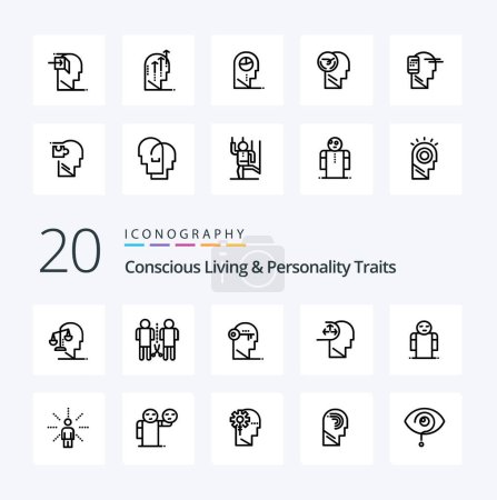 Illustration for 20 Concious Living And Personality Traits Line icon Pack like man autism people unlock lock - Royalty Free Image
