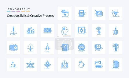 Téléchargez les illustrations : 25 Compétences créatives et processus créatif Pack icône bleue - en licence libre de droit