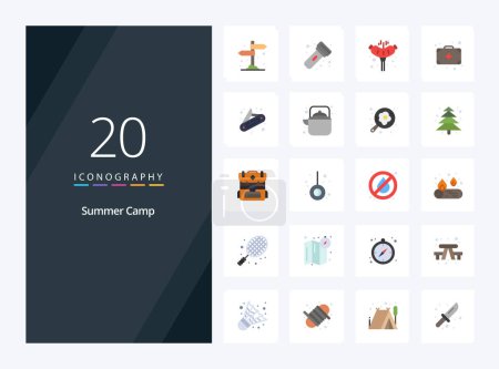 Ilustración de 20 icono de color plano de campamento de verano para la presentación - Imagen libre de derechos