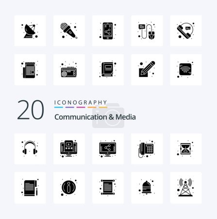 Téléchargez les illustrations : 20 Communication et médias Solide icône Glyphe Pack comme heure verre heure écran verre téléphone - en licence libre de droit