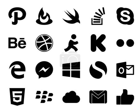 Ilustración de 20 Paquete de iconos de redes sociales Incluyendo simple. mensajero. charla. borde. kickstarter - Imagen libre de derechos
