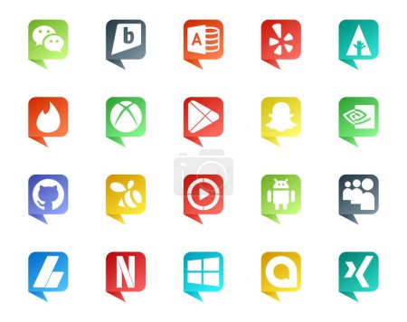 Illustration for 20 Social Media Speech Bubble Style Logo like myspace. video. google play. windows media player. github - Royalty Free Image