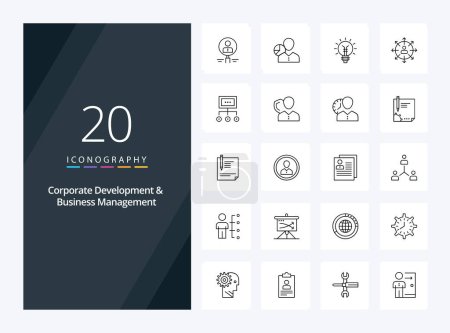 Illustration for 20 Corporate Development And Business Management Outline icon for presentation - Royalty Free Image