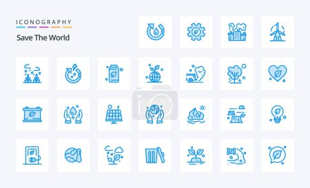 Illustration for 25 Save The World Blue icon pack - Royalty Free Image