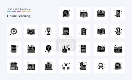 Illustration for 25 Online Learning Solid Glyph icon pack - Royalty Free Image