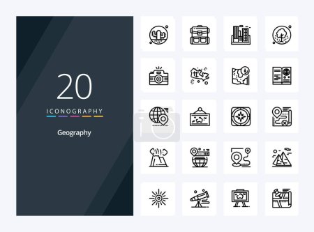 Téléchargez les illustrations : 20 Geo Graphy icône de contour pour la présentation - en licence libre de droit