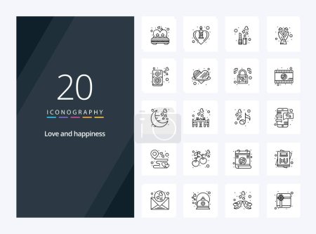 Téléchargez les illustrations : 20 icône de contour d'amour pour la présentation - en licence libre de droit