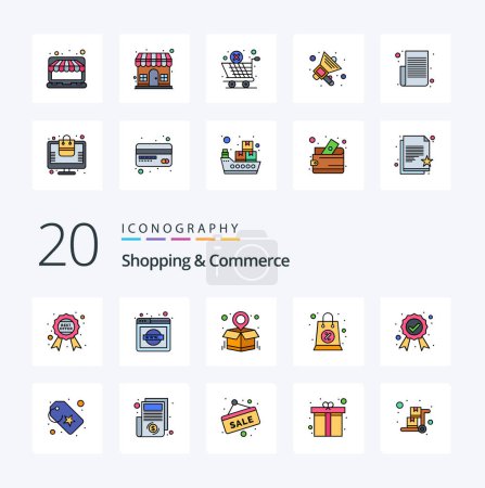Ilustración de 20 Línea de compras y comercio llenado icono de color Pack como la venta de insignias bolsa de compras web mundial - Imagen libre de derechos