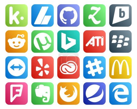 Ilustración de 20 Paquete de iconos de redes sociales Incluyendo chat. adobe. bing. cc. Yelp. - Imagen libre de derechos