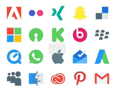 Illustration for 20 Social Media Icon Pack Including creative cloud. myspace. beats pill. adwords. apple - Royalty Free Image