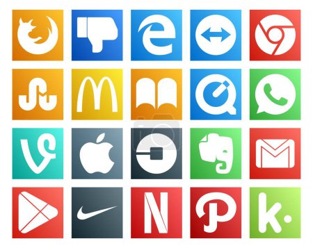 Ilustración de 20 Paquete de iconos de redes sociales incluyendo gmail. Conductor. ibooks. coche. manzana - Imagen libre de derechos