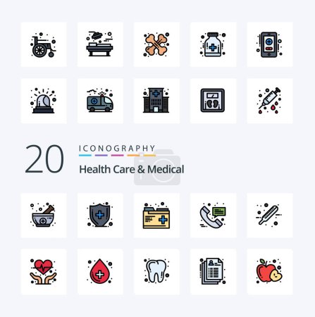 Ilustración de 20 Cuidado de la salud y línea médica llena icono de color Pack como atención hospitalaria mensaje de salud llamada al hospital - Imagen libre de derechos