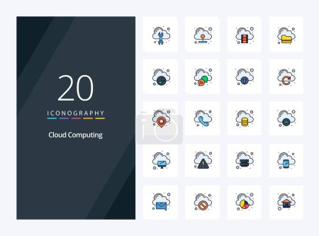 Téléchargez les illustrations : 20 Ligne Cloud Computing icône remplie pour la présentation - en licence libre de droit