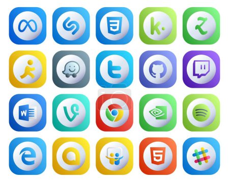Illustration for 20 Social Media Icon Pack Including edge. nvidia. twitter. chrome. word - Royalty Free Image
