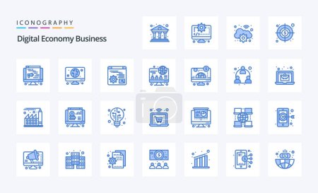 Téléchargez les illustrations : Pack icône 25 Digital Economy Business Blue - en licence libre de droit