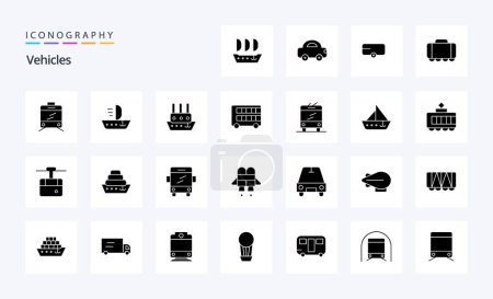 Téléchargez les illustrations : Pack d'icônes Glyphe solide 25 véhicules - en licence libre de droit