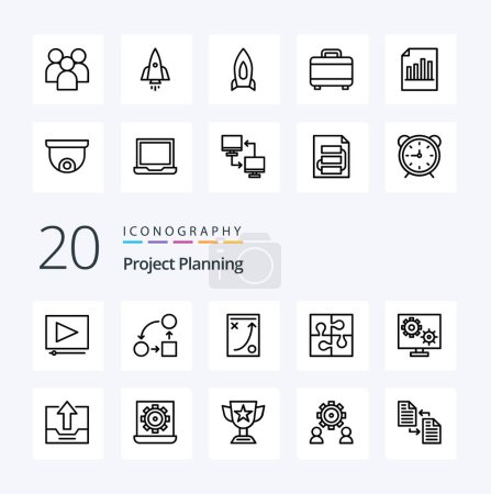 Illustration for 20 Project Planing Line icon Pack like setting preference part gear teamwork - Royalty Free Image