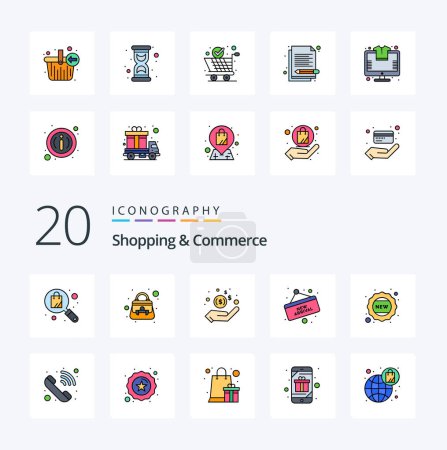 Illustration for 20 Shopping And Commerce Line Filled Color icon Pack like sticker badge dollar board new - Royalty Free Image