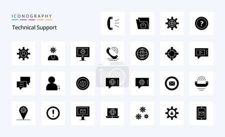 Téléchargez les illustrations : 25 Support technique pack icône Glyphe solide - en licence libre de droit