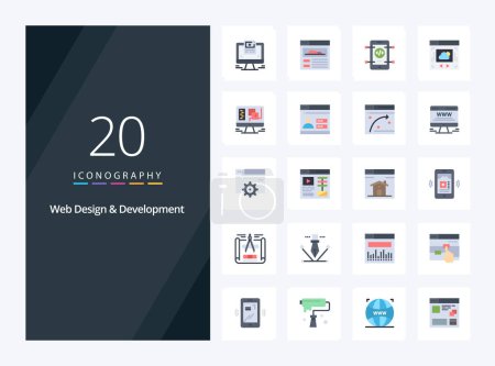 Illustration for 20 Web Design And Development Flat Color icon for presentation - Royalty Free Image