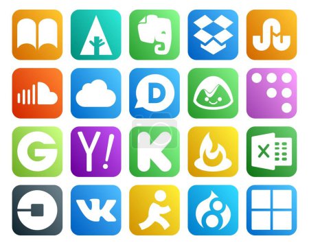 Illustration for 20 Social Media Icon Pack Including excel. kickstarter. icloud. search. groupon - Royalty Free Image
