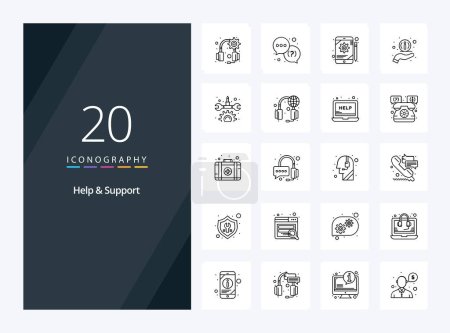 Illustration for 20 Help And Support Outline icon for presentation - Royalty Free Image