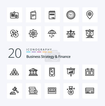 Téléchargez les illustrations : 20 Business Strategy And Finance Line icon Pack like chart  shopping finance  euro  mobile - en licence libre de droit