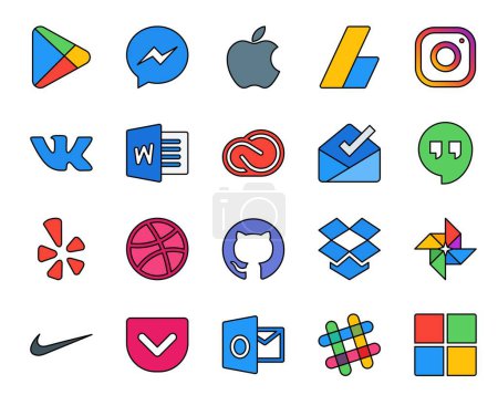 Ilustración de 20 Paquete de iconos de redes sociales incluyendo dropbox. dribbble. palabra. ¡Grita! bandeja de entrada - Imagen libre de derechos