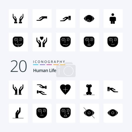 Ilustración de 20 icono de glifo sólido humano Pack como compartir cara humana reflexiva - Imagen libre de derechos