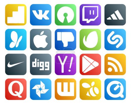 Illustration for 20 Social Media Icon Pack Including quora. apps. envato. google play. yahoo - Royalty Free Image