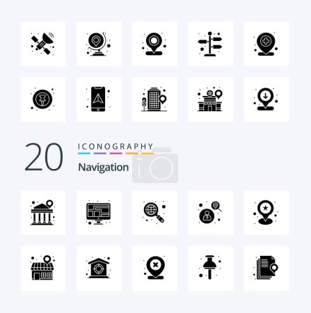 Illustration for 20 Navigation Solid Glyph icon Pack like favorite user monitor man search - Royalty Free Image