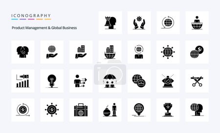 Illustration for 25 Product Managment And Global Business Solid Glyph icon pack - Royalty Free Image