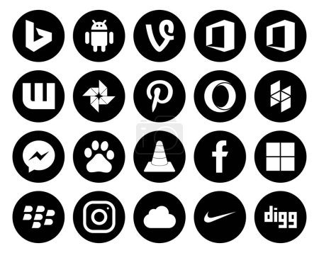 Téléchargez les illustrations : 20 Pack d'icônes de médias sociaux, y compris instagram. Délicieux. houzz. facebook. médias - en licence libre de droit