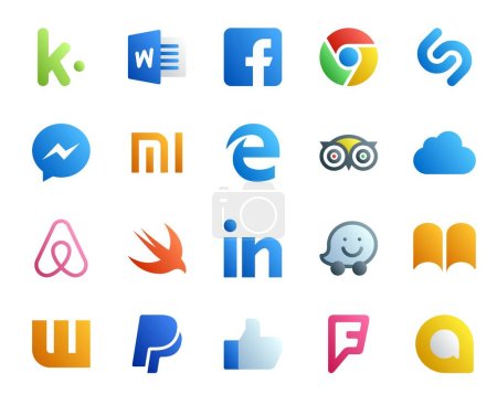 Ilustración de 20 Paquete de iconos de redes sociales incluyendo paypal. ibooks. tripadvisor. waze. veloz - Imagen libre de derechos
