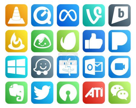 Ilustración de 20 Paquete de iconos de redes sociales, incluido el dúo de Google. Buscador. alimentador. waze. pandora - Imagen libre de derechos