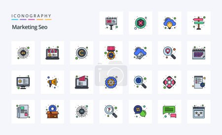 Ilustración de 25 Marketing Seo Line relleno icono de estilo pack - Imagen libre de derechos