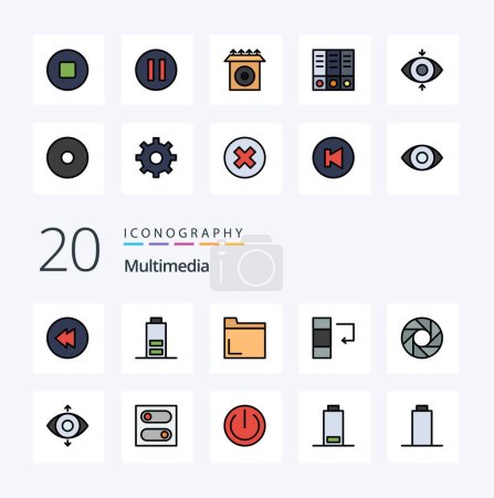 Ilustración de 20 Línea multimedia llena icono de color Paquete como lente multimedia de columna de parada de pausa - Imagen libre de derechos