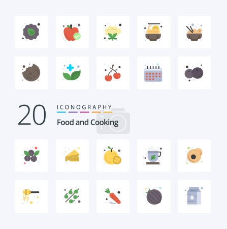 Ilustración de 20 Alimentos Flat Color icono Paquete como dipper huevo fruta desayuno moca - Imagen libre de derechos